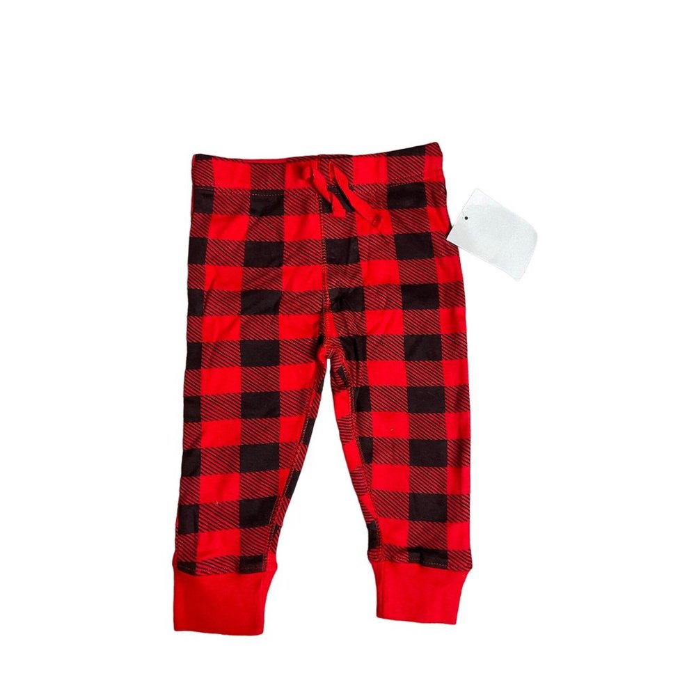 Koala Baby Pants 9-12 Months Black Red Buffalo Check Plaid Joggers Pajama Bottom